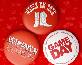 TEXAS TECH Game Day Buttons | Gameday Pins | College Football | Tailgate Buttons | Gameday Pinback Buttons