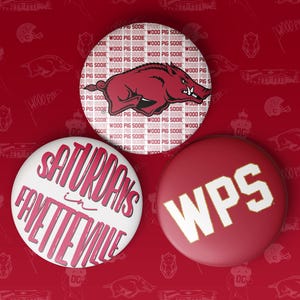 Arkansas Game Day Tailgate Buttons | Game Day Pins | College Football | Tailgate Buttons | Razorback Gameday Pinback Buttons | Woo Pig Sooie