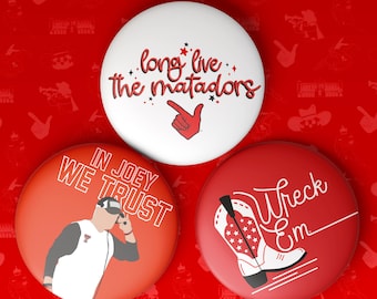 TEXAS TECH Game Day Buttons | Gameday Pins | College Football | Tailgate Buttons | Gameday Pinback Buttons