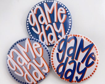 Navy and Orange Game Day Polka Dots Tailgate Buttons Game Day Pins | College Football | Tailgate Buttons | Button Gameday Pinback Buttons