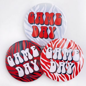 Zebra Red Game Day Tailgate Buttons | Game Day Pins | College Football |Tailgate Buttons | Football Button Gameday Pinback Buttons
