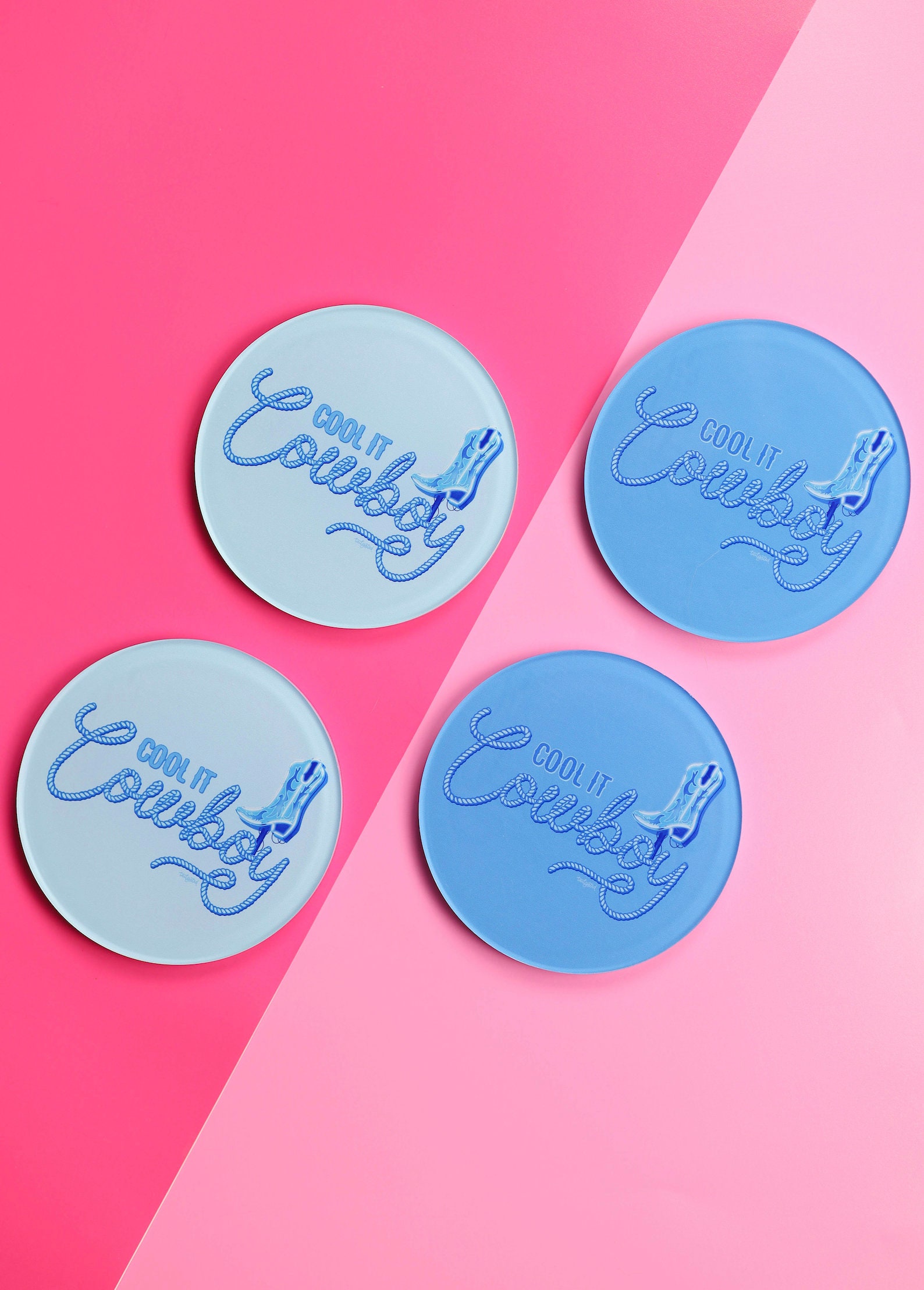 Cool It Cowboy Acrylic Coasters | Dual-Sided Coaster Set | Drink Accessories | Bar Cart Decor | Set of 2 or 4 | Coffee Table Decor | Home