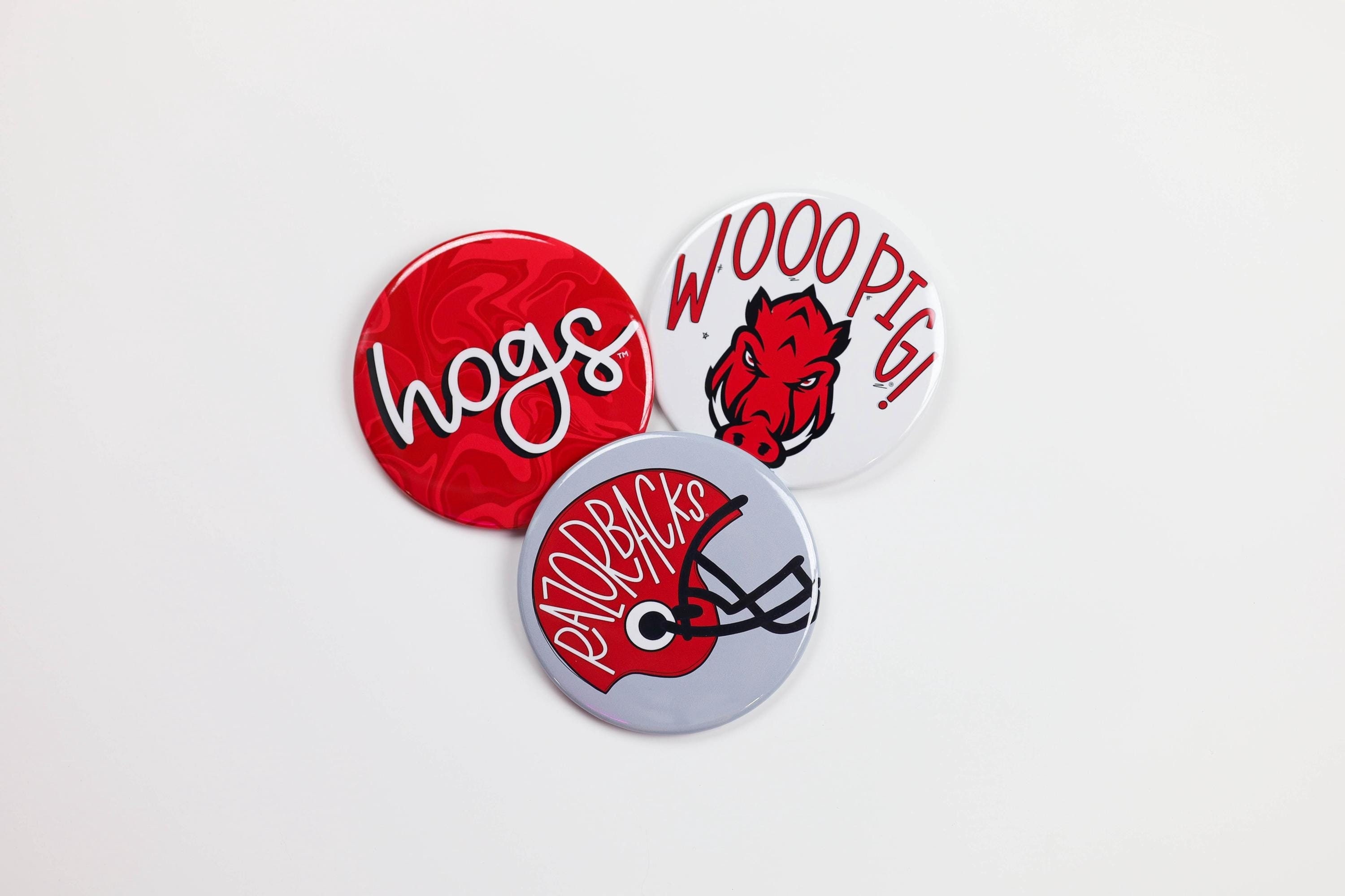 Arkansas Game Day Tailgate Buttons | Game Day Pins | College Football | Tailgate Buttons | Razorback Gameday Pinback Buttons | Woo Pig Sooie