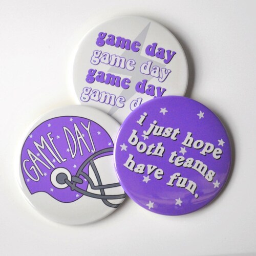 Purple Game Day Tailgate Buttons Game Day Pins College Etsy