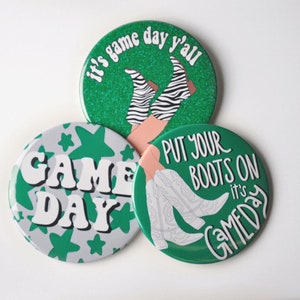 Green Game Day Tailgate Buttons | Game Day Pins | College Football | Tailgate Buttons | Football Button | Gameday Pinback Buttons