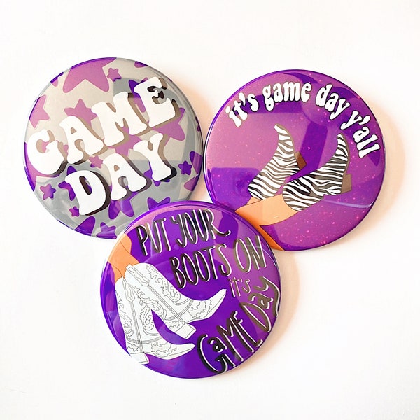 Purple Game Day Tailgate Buttons | Game Day Pins | College Football | Tailgate Buttons | Football Button | Gameday Pinback Buttons