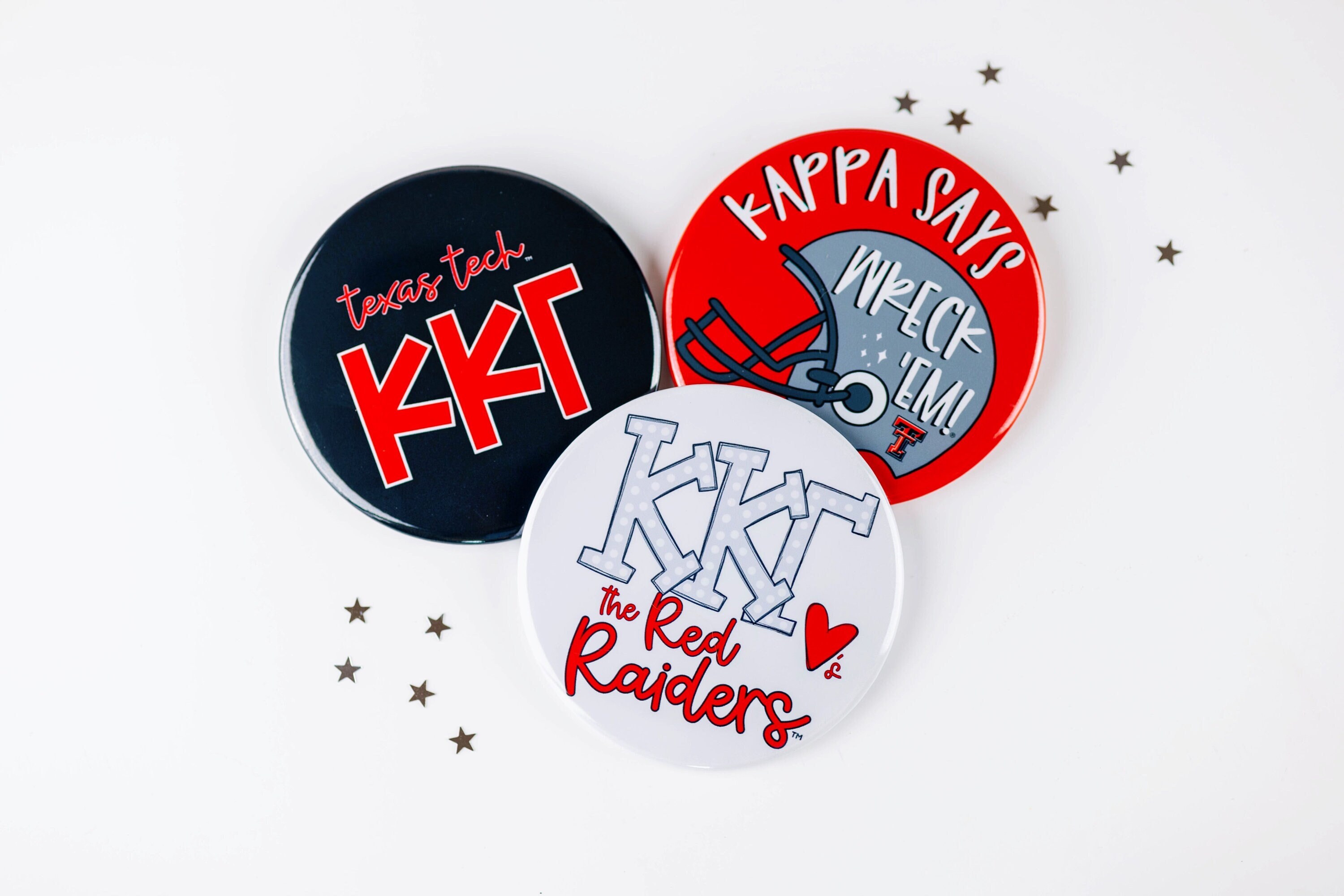 タニノギムレット アームカバー カラビナ コロッタ 缶バッジ Kappa Kappa Gamma Texas Tech Game Day Buttons | Game Day Pins