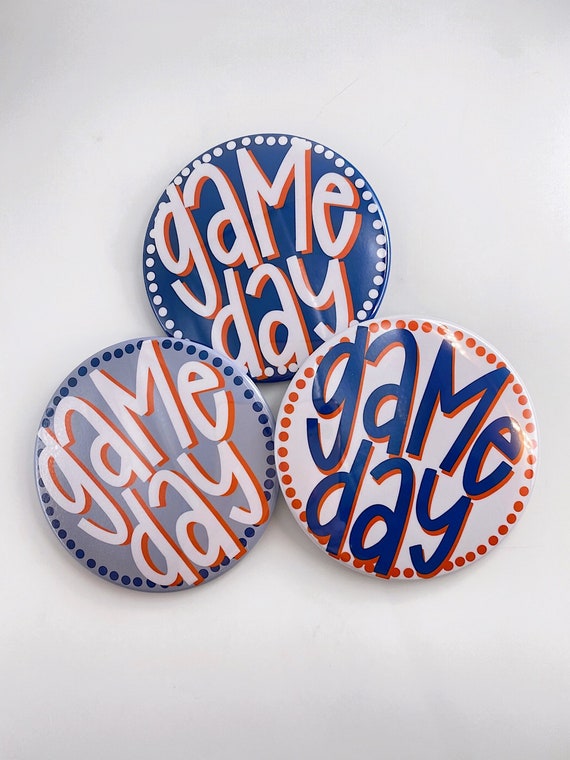 Navy and Orange Game Day Polka Dots Tailgate Buttons Game Day Etsy