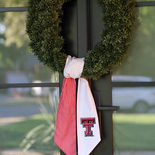 Faja de corona bordada de Texas Tech / Doble T / Destroza / Decoración de porche universitaria / Faja de corona para puerta de entrada / Licencia oficial / Faja de TTU