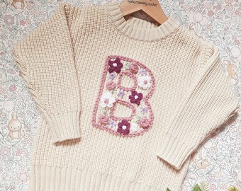 Floral Personalised Letter Initial Jumper Sweater Baby Girl Toddler Child