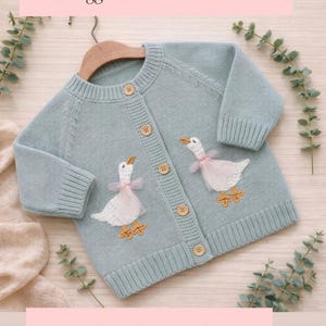 Personalised Baby Girl Duck Cardigan, Hand Embroidered Dusky Pink Knitwear image 2