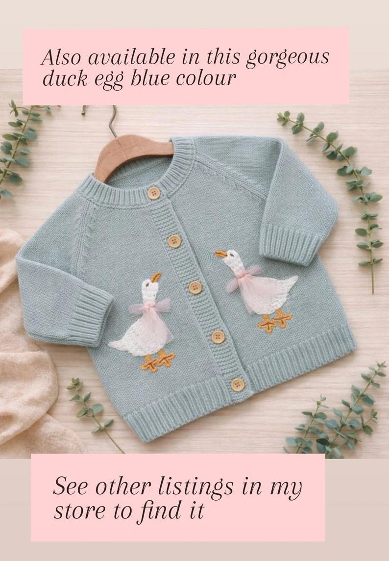 Personalised Baby Girl Duck Cardigan, Hand Embroidered Dusky Pink Knitwear image 2