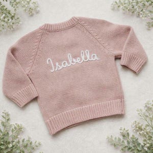 Personalised Baby Girl Duck Cardigan, Hand Embroidered Dusky Pink Knitwear image 5