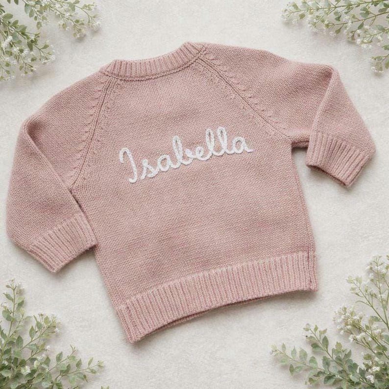 Personalised Baby Girl Duck Cardigan, Hand Embroidered Dusky Pink Knitwear image 5