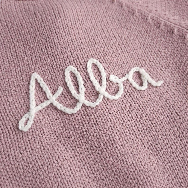 Personalised Baby Girl Duck Cardigan, Hand Embroidered Dusky Pink Knitwear image 6