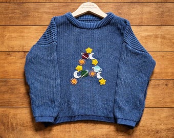 Space Theme Initial Sweater | Hand Embroidered | Cotton Knit