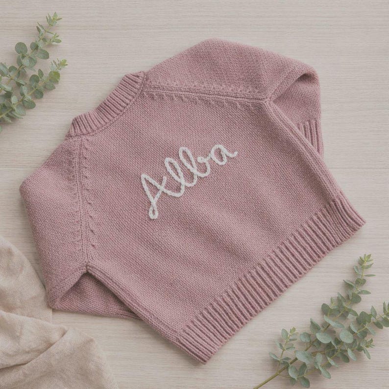 Personalised Baby Girl Duck Cardigan, Hand Embroidered Dusky Pink Knitwear image 3
