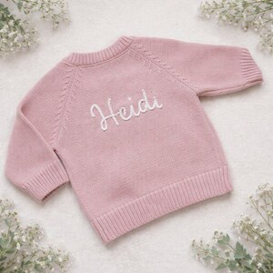Personalised Baby Girl Duck Cardigan, Hand Embroidered Dusky Pink Knitwear image 7