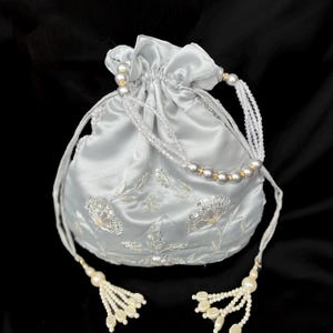 Silver Embroidered Potli Bag: Beaded Indian Wedding Clutch