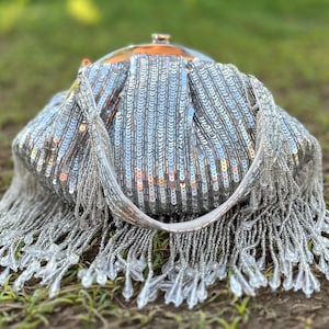 Handmade Silver Sequin Handbag: Beaded Indian Bridal Purse