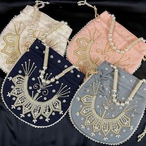 Beaded Potli Bag: Indian Wedding Bridal Purse with Pearl Cord