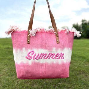 Handgefertigte Summer Vibes Tragetasche | Boho Tasche | Fransen Kanten | Umhängetasche | Reisetasche | Strandtasche | Einkaufstasche | Rosa Tasche