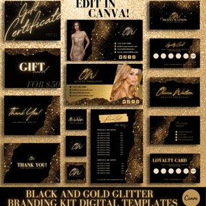 Black & Gold Girl Beauty Branding Kit Canva, DIY Editable Templates, Thankyou, Gift, Business, Email Signature, Logo, Loyalty, Price List