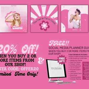 Retro Pink Instagram Template Posts, Canva Templates , Social Media ...