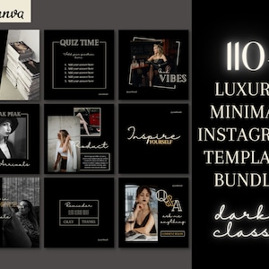 Luxury Dark Minimal Instagram Templates Posts Stories, Black Canva Templates, Luxe Social media Business, Fashion Makeup Lash Beauty hair IG