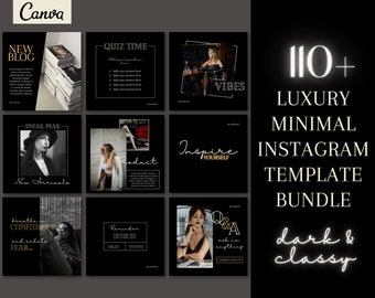 Luxury Dark Minimal Instagram Templates Posts Stories, Black Canva Templates, Luxe Social media Business, Fashion Makeup Lash Beauty hair IG