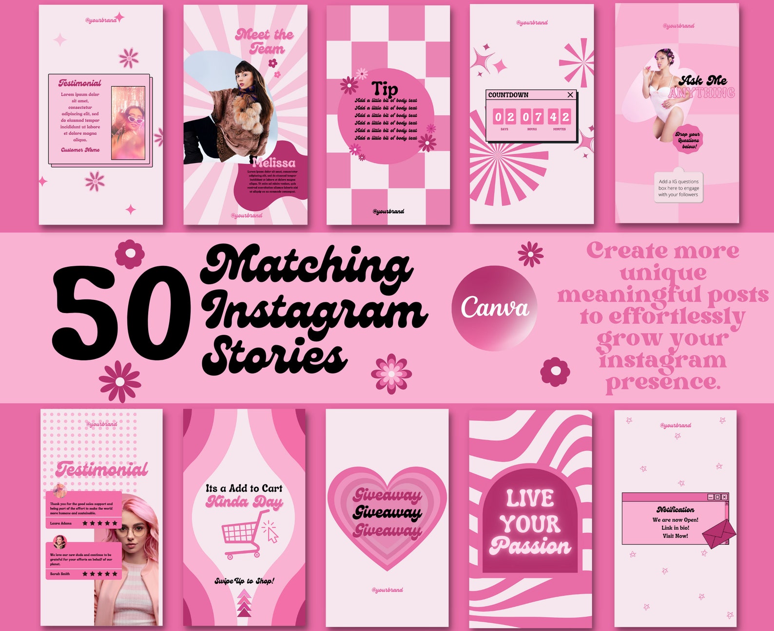 Retro Pink Instagram Template Posts, Canva Templates , Social Media ...