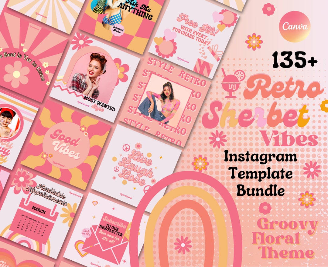 Bright Instagram Template Posts Retro, Canva Templates , Social Media ...