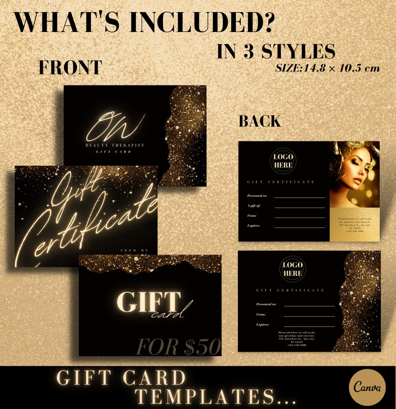 Black & Gold Girl Beauty Branding Kit Canva, DIY Editable Templates ...