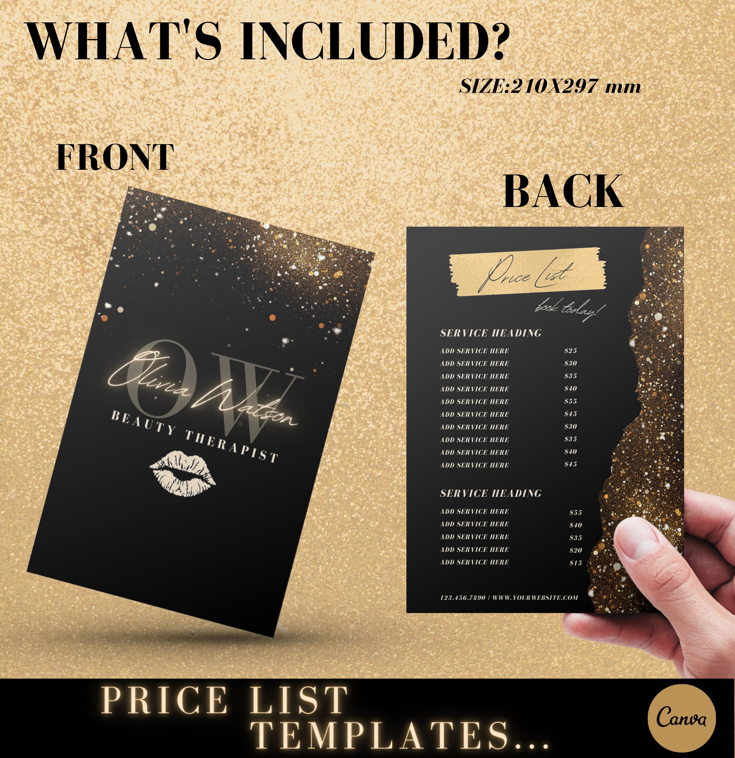Black & Gold Girl Beauty Branding Kit Canva, DIY Editable Templates ...