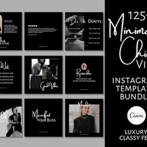 Dark Aesthetic Instagram Templates Posts Stories Luxury, Chic IG, Canva Template, Luxe Social media Business, Fashion Brand Beauty minimal