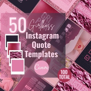 50 Girl Boss Pink Black Instagram Quote Product Posts, Editable Canva Template Boss Babe Instagram Quotes Beauty, Nails, Hair, lashes salon
