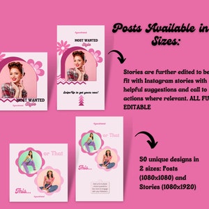Retro Pink Instagram Template Posts, Canva Templates , Social Media ...