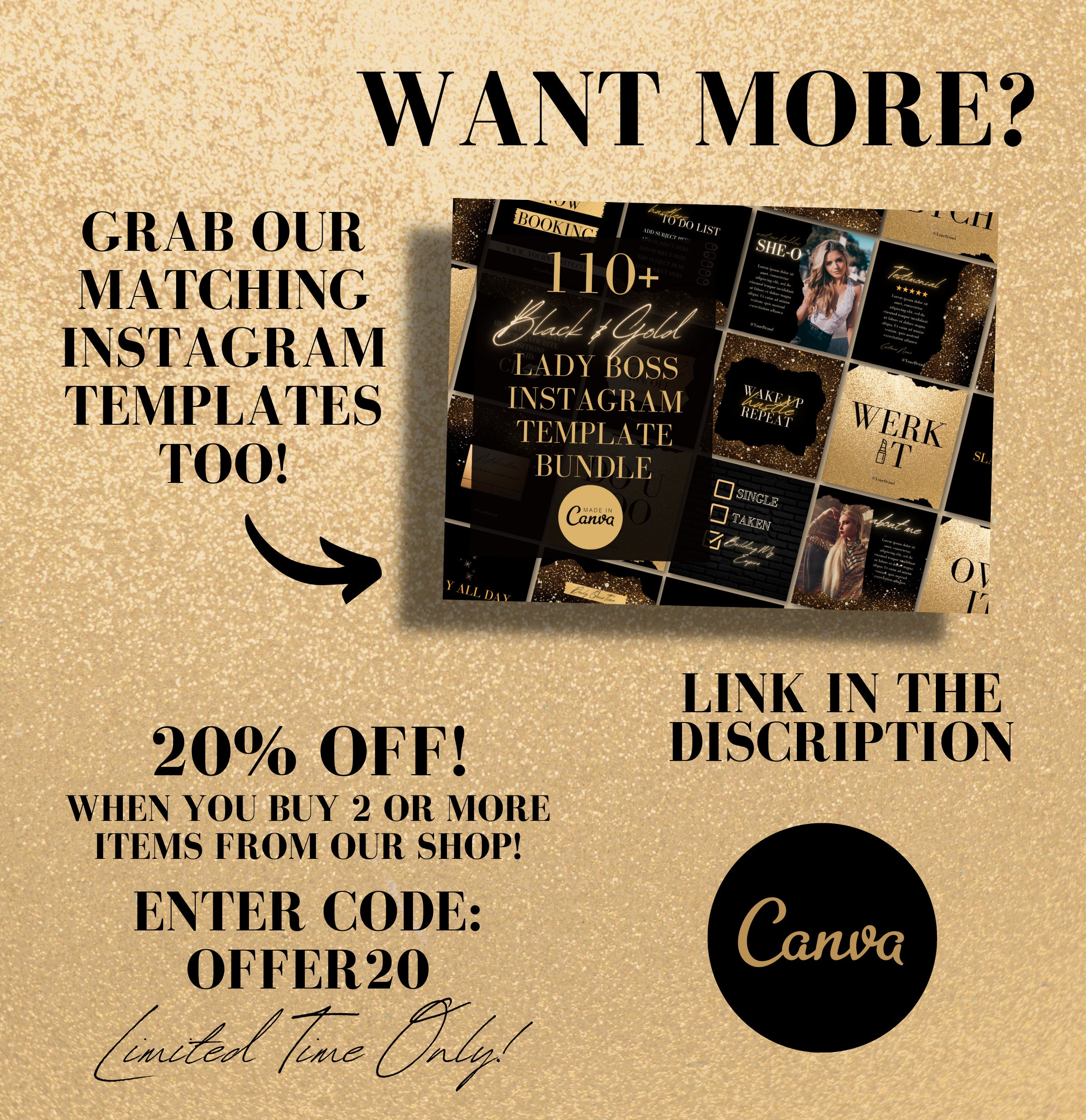 Black & Gold Girl Beauty Branding Kit Canva DIY Editable - Etsy UK