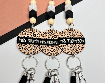 Leopard Lanyard / Animal Print Teacher Lanyard /Custom Lanyard / Personalized Id Badge / Doctor Lanyard / Nurse Lanyard Beaded Lanyard