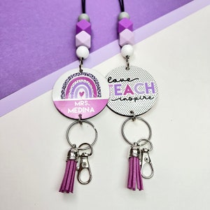 Purple Rainbow Lanyard / Personalized Gift Teacher / Boho Rainbow / Valentines Teacher Gift / Valentines Lanyard / Love Teach Inspired