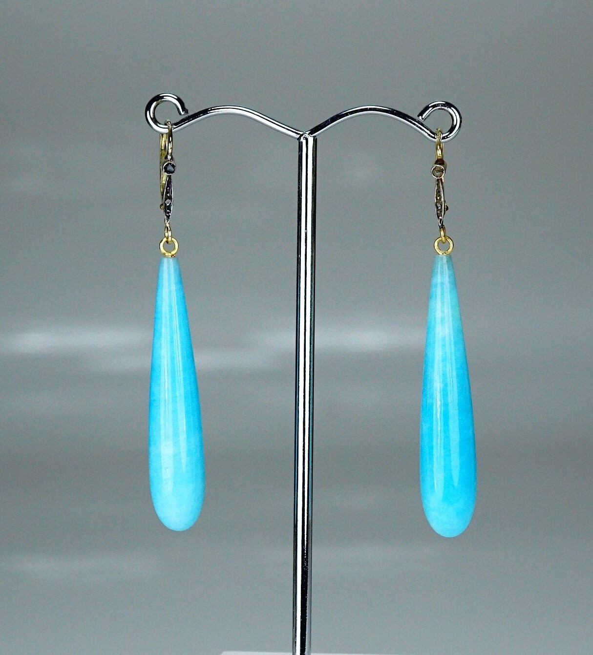 Antique Edwardian Diamond 18 Carat Gold Platinum Amazonite Earrings