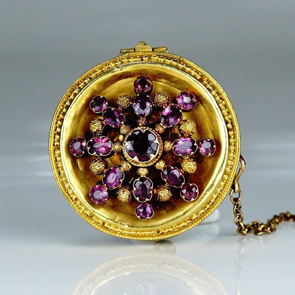 Broche victorienne antique en or 18 carats avec grenat etrusque