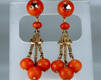 Antique Napoleon III 18 Carat Gold Coral Earrings