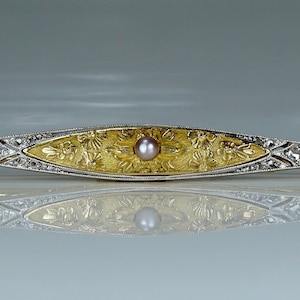 Antique Victorian Platinum 18 Carat Gold Diamonds Pearl Brooch