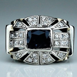 Vintage Art Deco 18 Carat Gold Sapphire Diamond Tank Ring