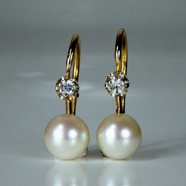 Antike Französische 18 Karat Gold Perlen Ohrringe
