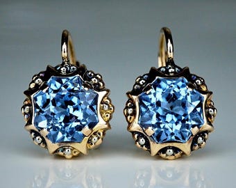 Vintage 1950s 14 Carat Gold Topaz Dormeuse Earrings