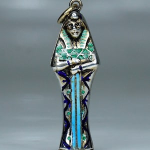 Art Deco  Egyptian Revival Silver Enamel Locket Pendant