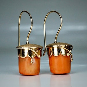 Antique Napoleon III 14 Carat Gold Coral Earrings