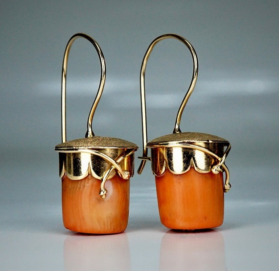 Antique Napoleon III 14 Carat Gold Coral Earrings